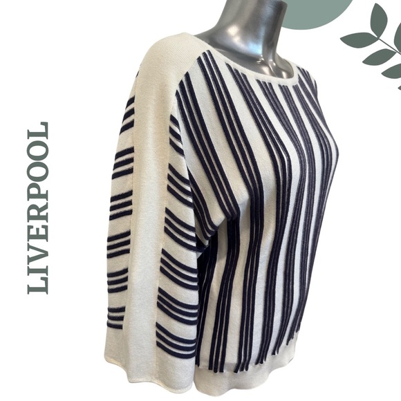 Liverpool Boatneck Sweater | Nautical Stripe Pullover | Navy Cream | Size XS - Picture 5 of 9